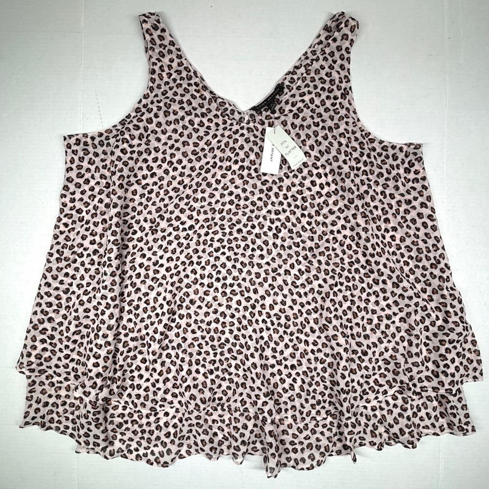 Lane Bryant Leopard Print Sleeveless Ruffle Tank Top Blouse 18 Relaxed Vneck NEW